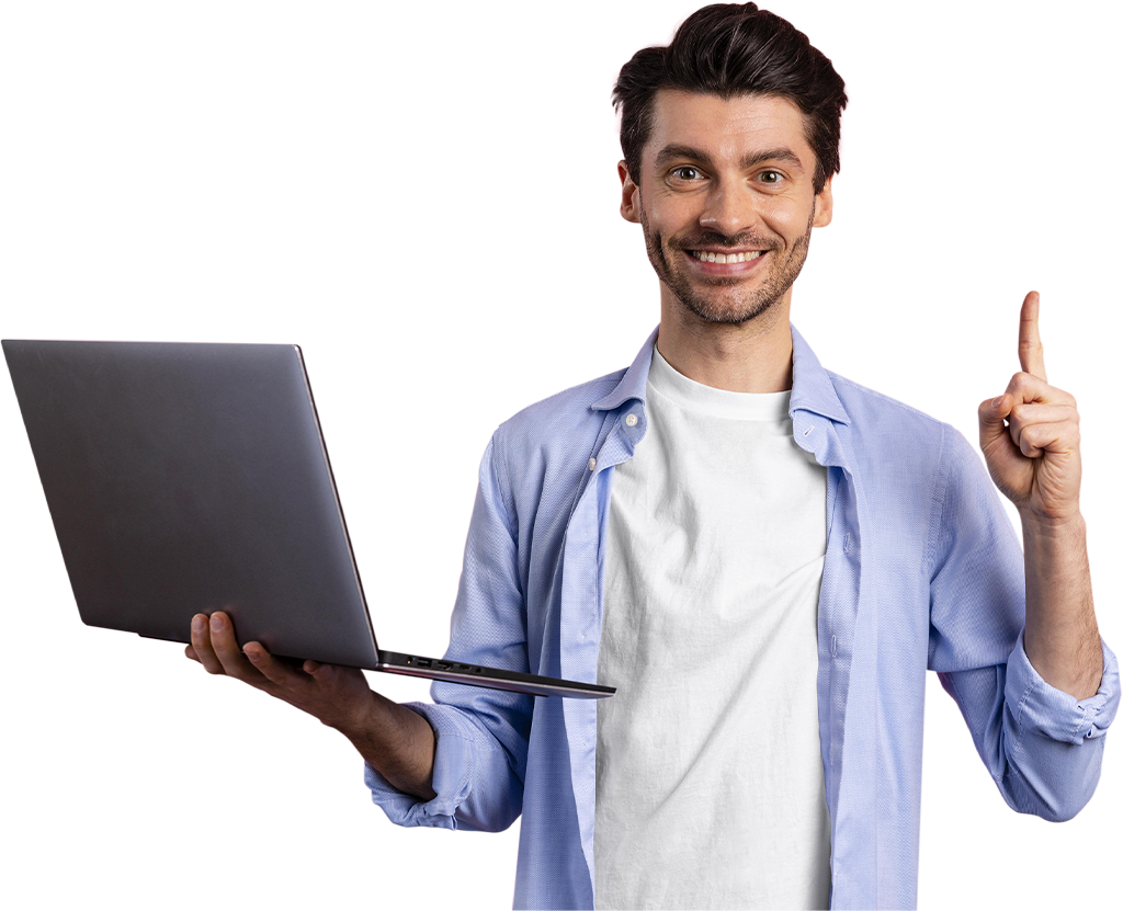 enthusiastic person with laptop